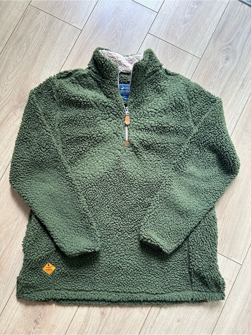 Simply southern Olive Green Sherpa Quarter-Zip Pullover